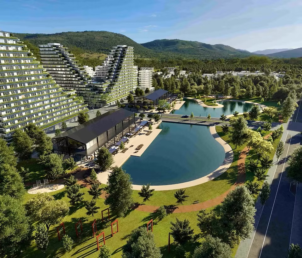 Entrance and landscaping of an upscale residential development